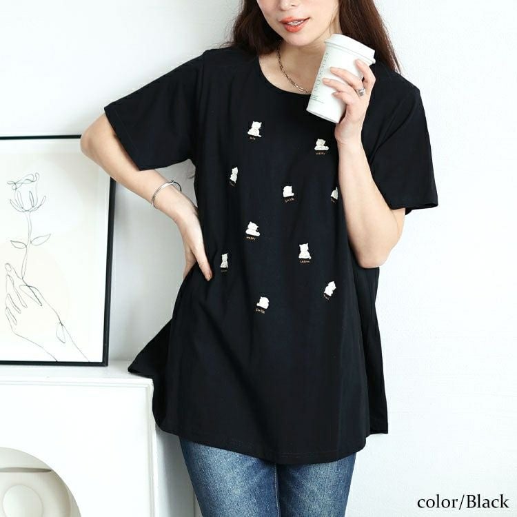 大きいサイズ レディース ネコプリントコットンチュニックカットソー　cast-5554002【メール便可】