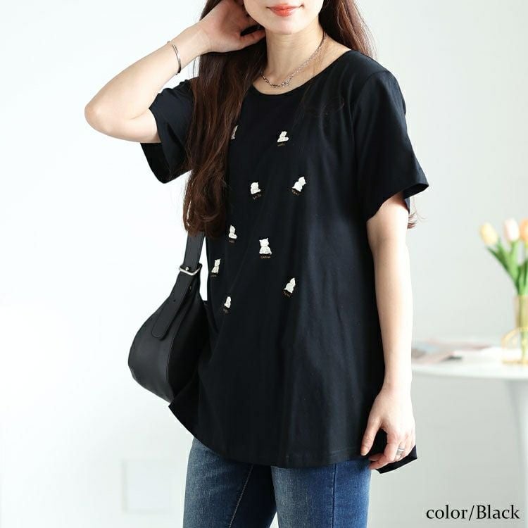 大きいサイズ レディース ネコプリントコットンチュニックカットソー　cast-5554002【メール便可】