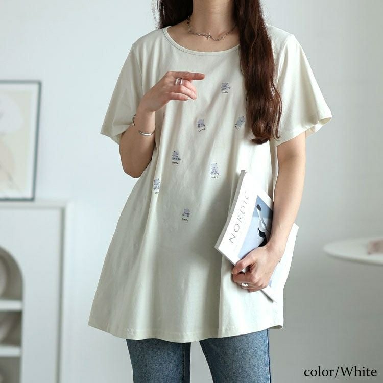 大きいサイズ レディース ネコプリントコットンチュニックカットソー　cast-5554002【メール便可】