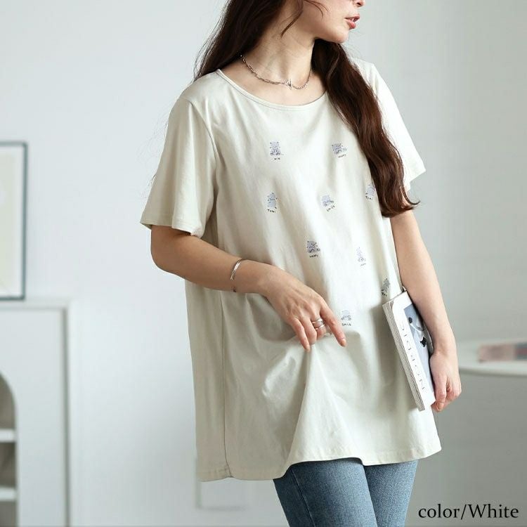 大きいサイズ レディース ネコプリントコットンチュニックカットソー　cast-5554002【メール便可】