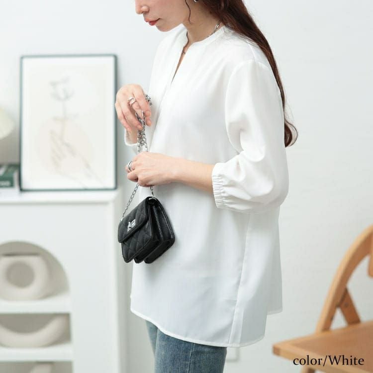 大きいサイズ レディース キーネックタックブラウス　fem-568【メール便可】