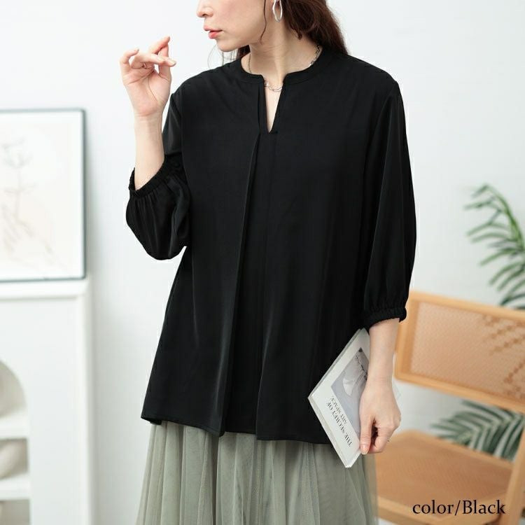 大きいサイズ レディース キーネックタックブラウス　fem-568【メール便可】