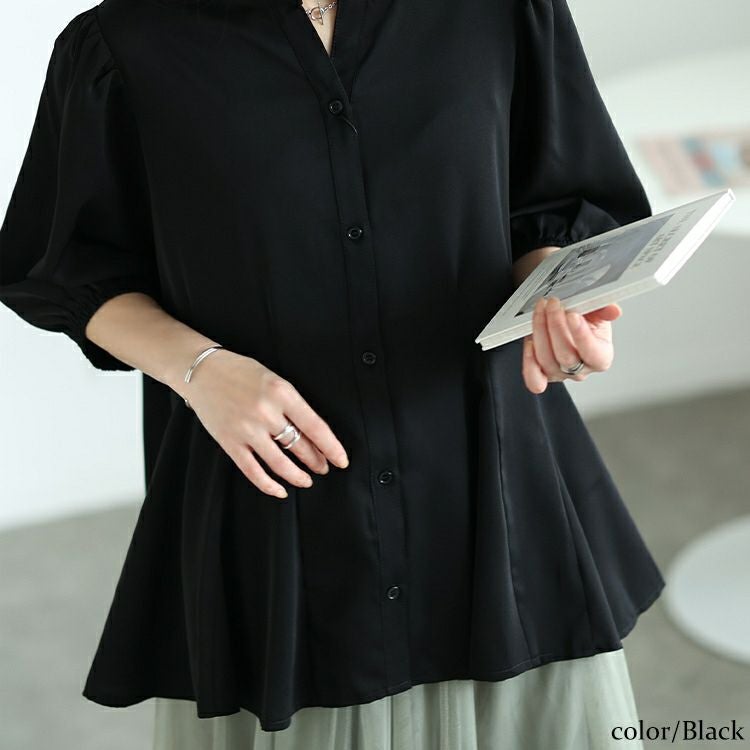 大きいサイズ レディース キーネックボリュームフレアブラウス　fem-569【メール便可】