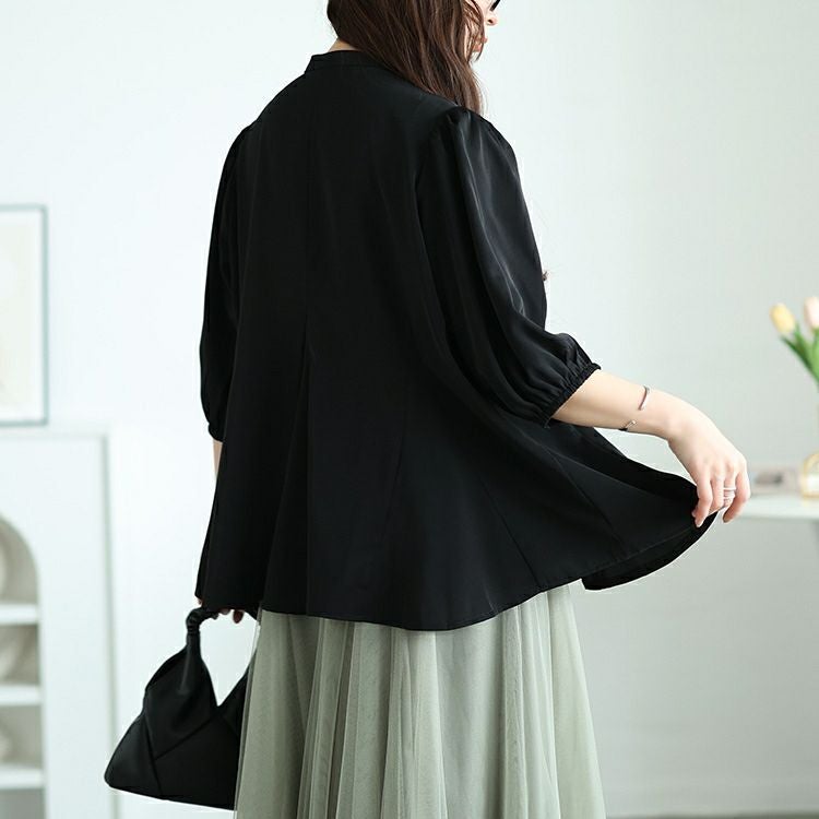 大きいサイズ レディース キーネックボリュームフレアブラウス　fem-569【メール便可】