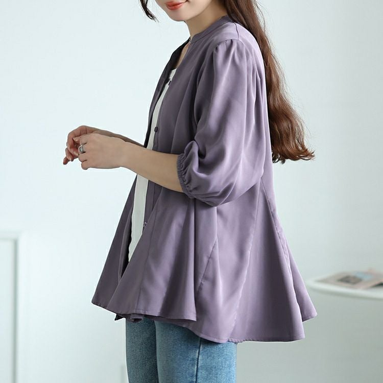 大きいサイズ レディース キーネックボリュームフレアブラウス　fem-569【メール便可】