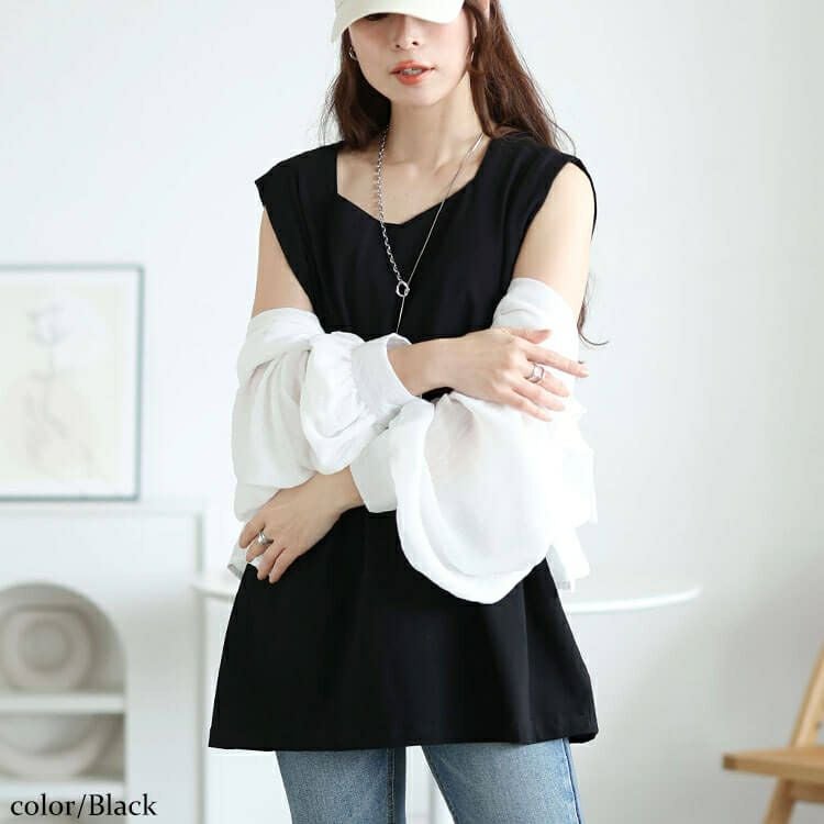 大きいサイズ レディース タックショルダーノースリーブチュニック　maru-30149【メール便可】