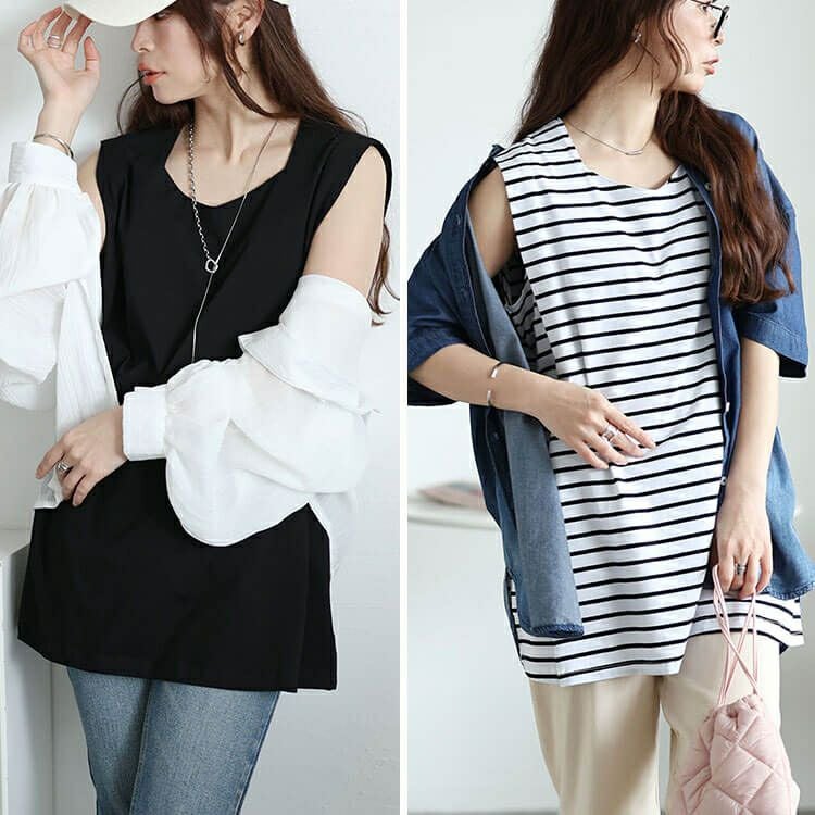 大きいサイズ レディース タックショルダーノースリーブチュニック　maru-30149【メール便可】