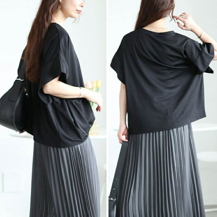 大きいサイズ レディース Vネックタケノコタックカットソー　maru-30147【メール便可】