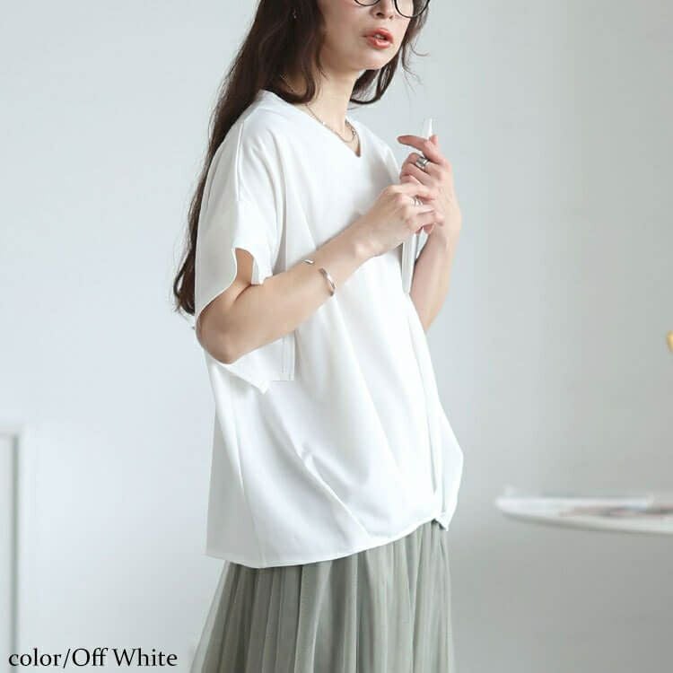 大きいサイズ レディース Vネックタケノコタックカットソー　maru-30147【メール便可】