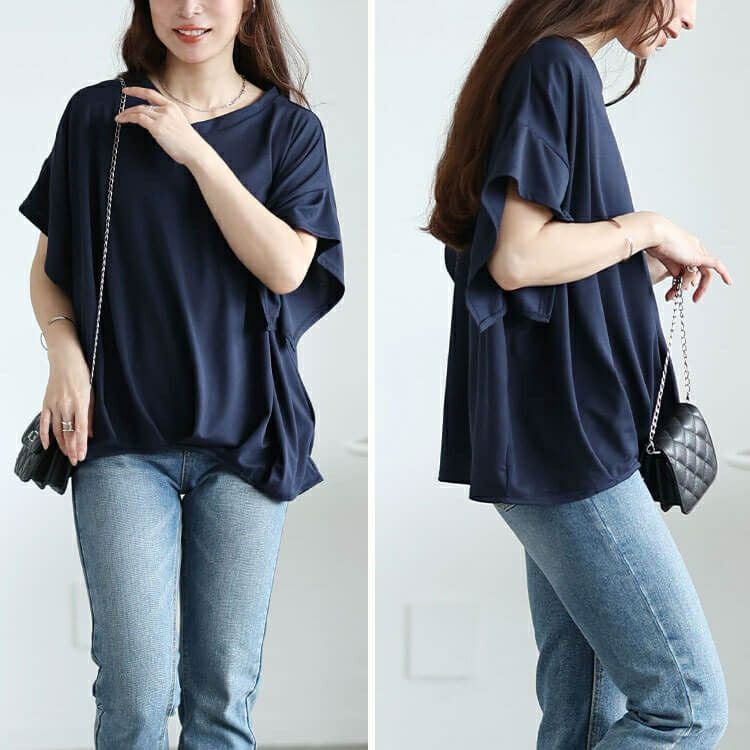 大きいサイズ レディース Vネックタケノコタックカットソー　maru-30147【メール便可】