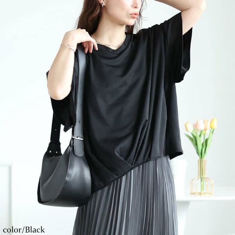 大きいサイズ レディース Vネックタケノコタックカットソー maru-30147