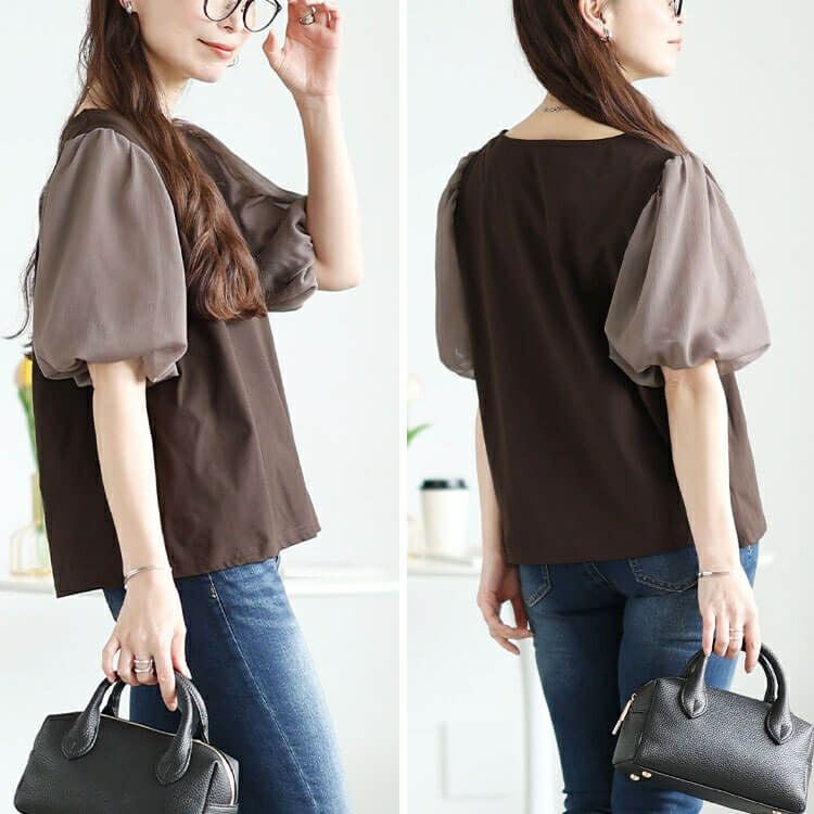 大きいサイズ レディース シフォンバルーンスリーブプルオーバー　maru-30146【メール便可】