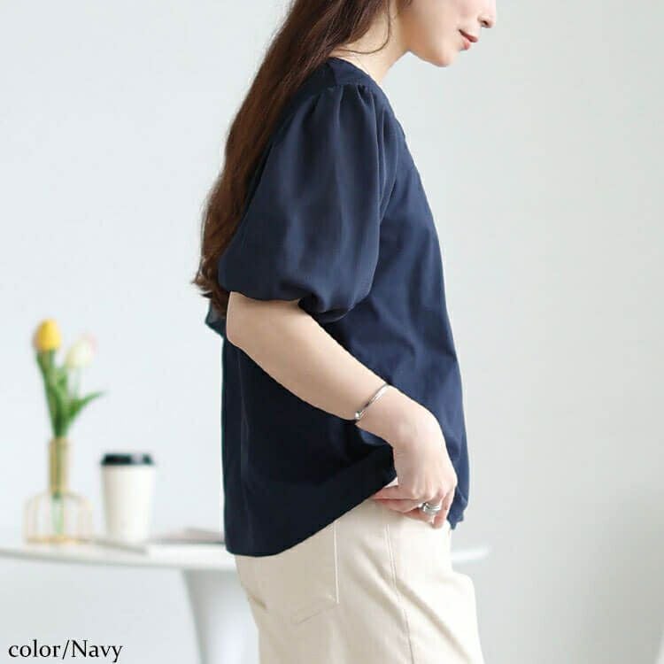 大きいサイズ レディース シフォンバルーンスリーブプルオーバー　maru-30146【メール便可】