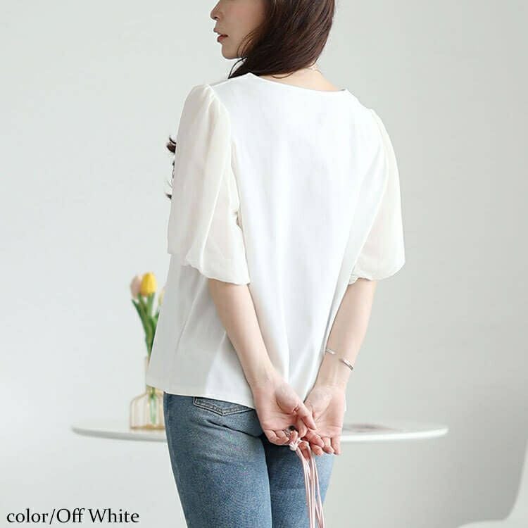 大きいサイズ レディース シフォンバルーンスリーブプルオーバー　maru-30146【メール便可】