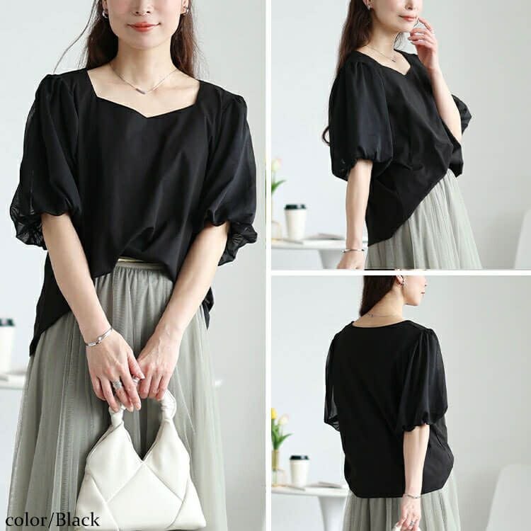 大きいサイズ レディース シフォンバルーンスリーブプルオーバー　maru-30146【メール便可】