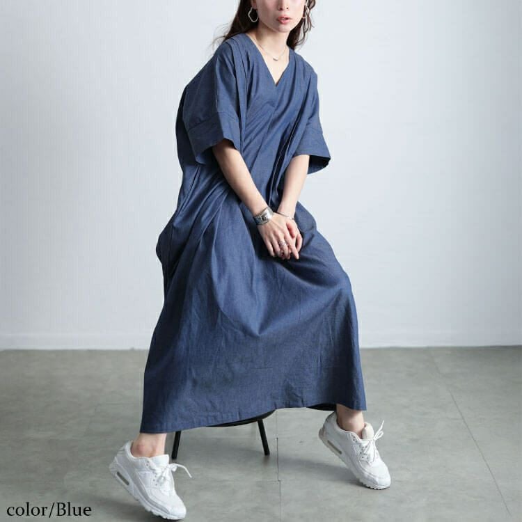 大きいサイズ レディース コットンシャンブレータックワンピース　maru-30144【メール便可】