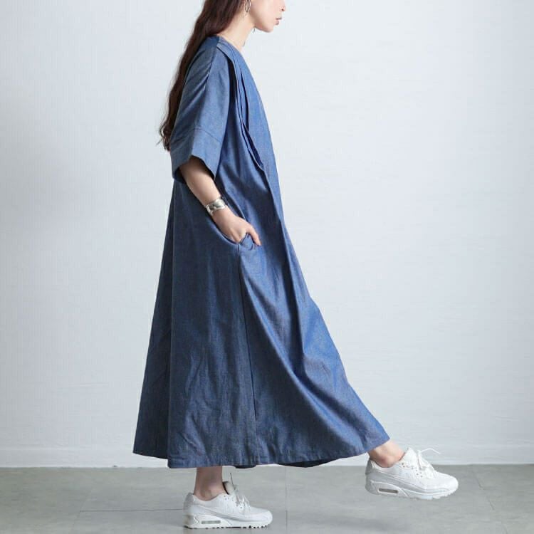 大きいサイズ レディース コットンシャンブレータックワンピース　maru-30144【メール便可】