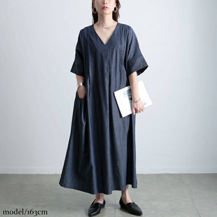 大きいサイズ レディース コットンシャンブレータックワンピース　maru-30144【メール便可】