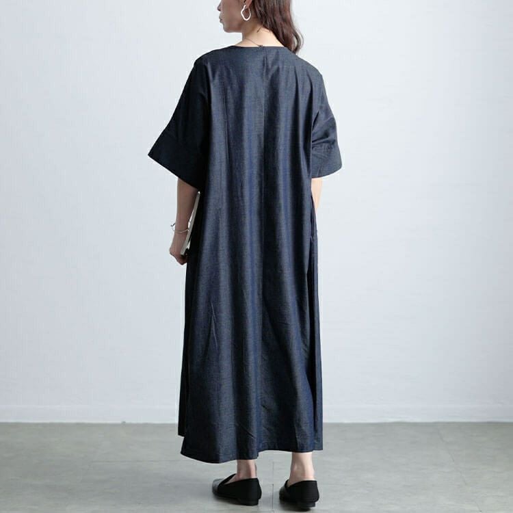 大きいサイズ レディース コットンシャンブレータックワンピース　maru-30144【メール便可】