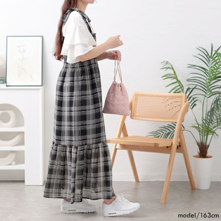 大きいサイズ レディース チェック柄肩リボンワンピース　tani-36818ll