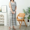 大きいサイズ レディース チェック柄肩リボンワンピース　tani-36818ll オフホワイト