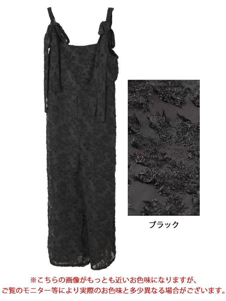 大きいサイズ レディース フェザージャガード肩リボンサロペットパンツ　tani-36806ll