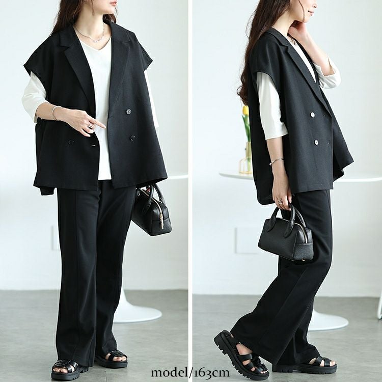 大きいサイズ レディース 麻調テーラードジレ　tani-36767ll【メール便可】