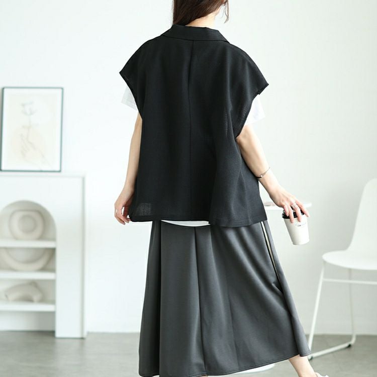 大きいサイズ レディース 麻調テーラードジレ　tani-36767ll【メール便可】