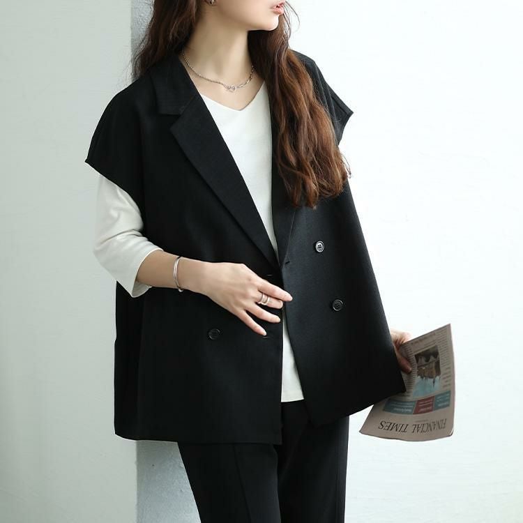 大きいサイズ レディース 麻調テーラードジレ　tani-36767ll【メール便可】 ブラック