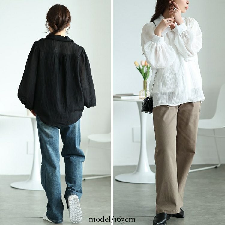 大きいサイズ レディース ボリュームスリーブシワ加工シアーシャツ　jp523【メール便可】