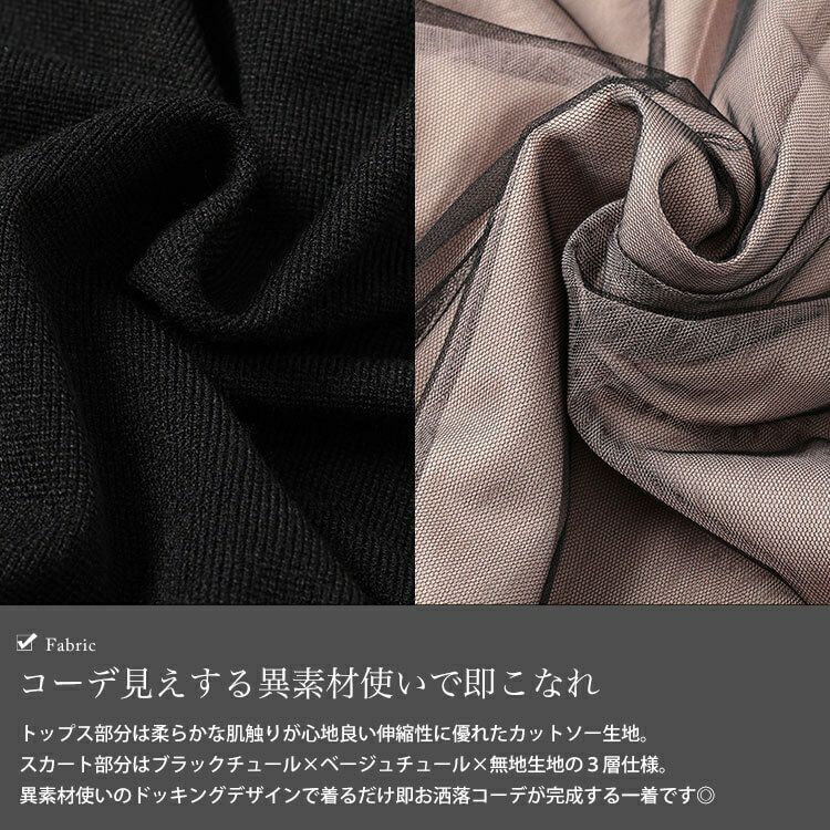 大きいサイズ レディース 配色チュールドッキングワンピース　jp526