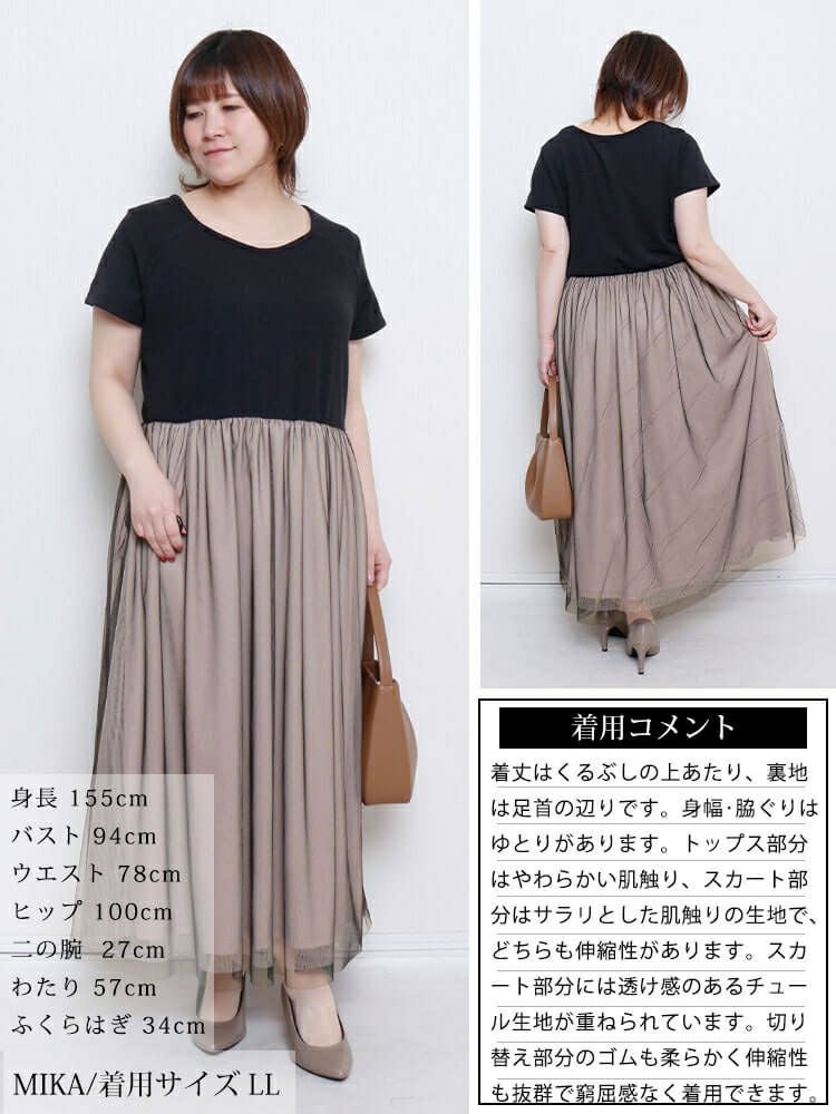 大きいサイズ レディース 配色チュールドッキングワンピース　jp526