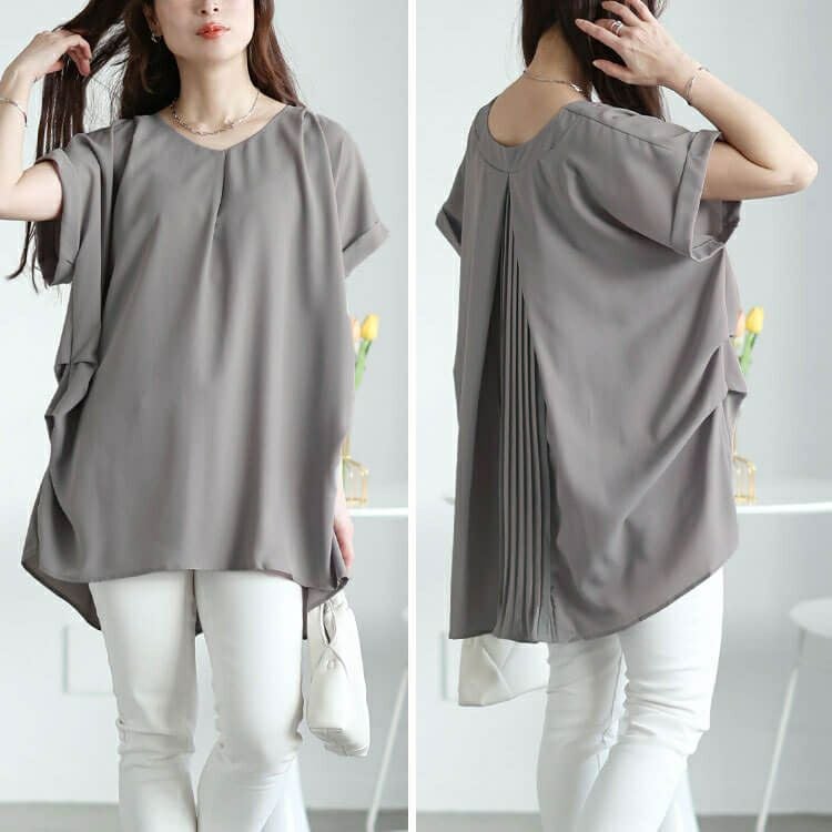 大きいサイズ レディース バックプリーツタックドルマンチュニック　jp522【メール便可】