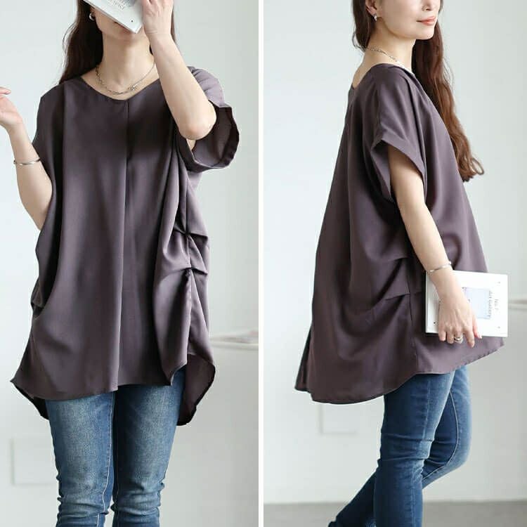 大きいサイズ レディース バックプリーツタックドルマンチュニック　jp522【メール便可】