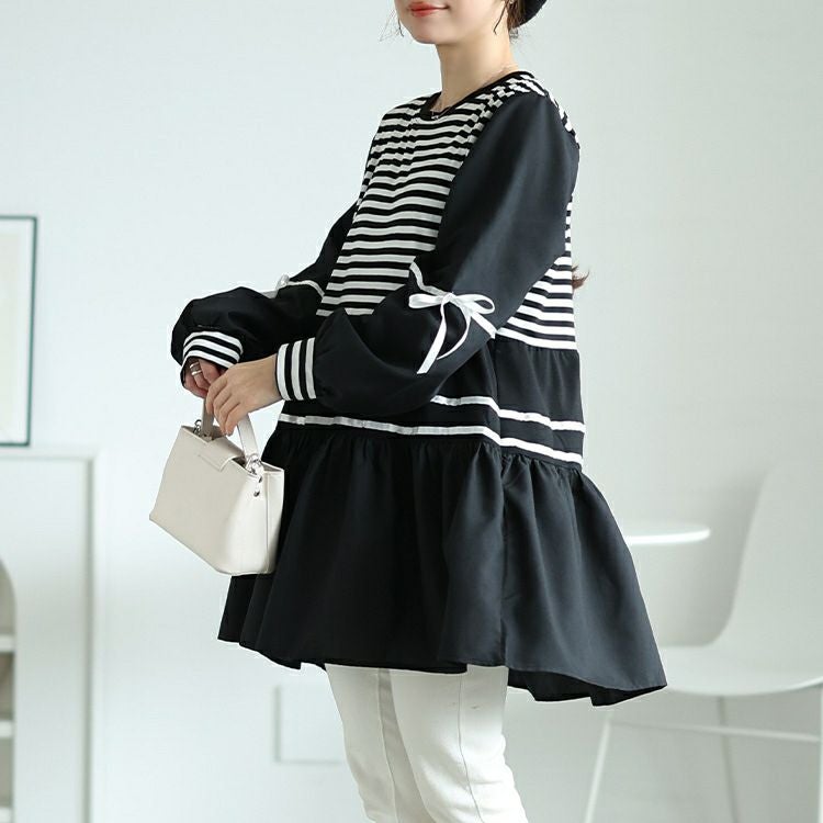 大きいサイズ レディース ボーダーペプラムドッキングチュニック　jp534【メール便可】