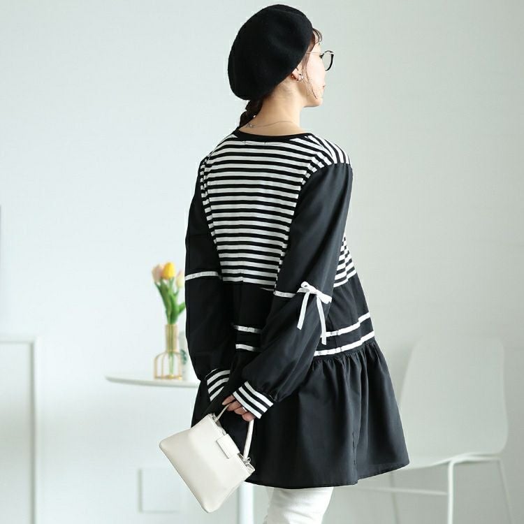 大きいサイズ レディース ボーダーペプラムドッキングチュニック　jp534【メール便可】