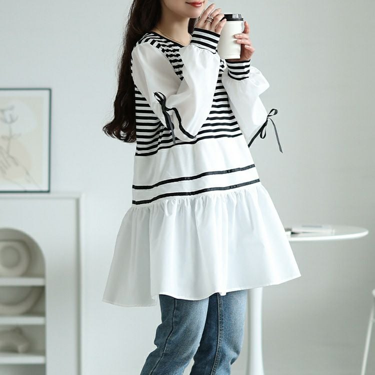 大きいサイズ レディース ボーダーペプラムドッキングチュニック　jp534【メール便可】