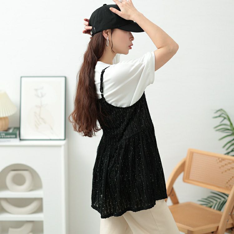 大きいサイズ レディース ラメストライプリボンキャミチュニック　jp532【メール便可】