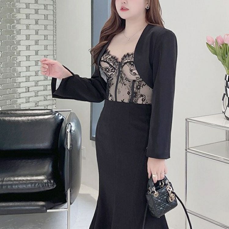 大きいサイズ レディース レース重ねビスチェ風ロングブラ　goldy-1671