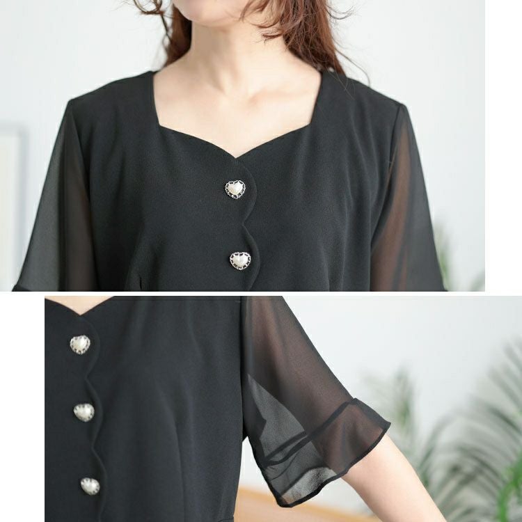 大きいサイズ レディース ハートネックパールボタンペプラムトップス　goldy-1662【メール便可】