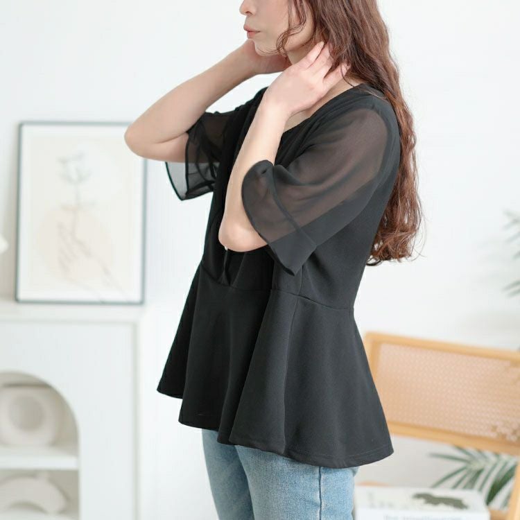 大きいサイズ レディース ハートネックパールボタンペプラムトップス　goldy-1662【メール便可】