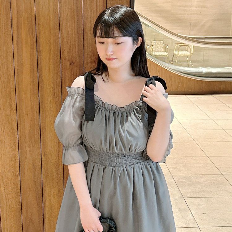 大きいサイズ レディース リボンオフショルペプラムチュニック　tana-351019