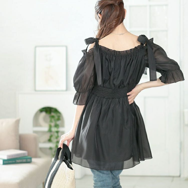 大きいサイズ レディース リボンオフショルペプラムチュニック　tana-351019