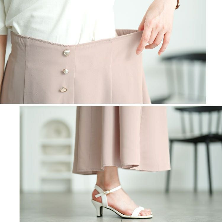 大きいサイズ レディース パールボタンとろみツイルフレアスカート　tana-651009