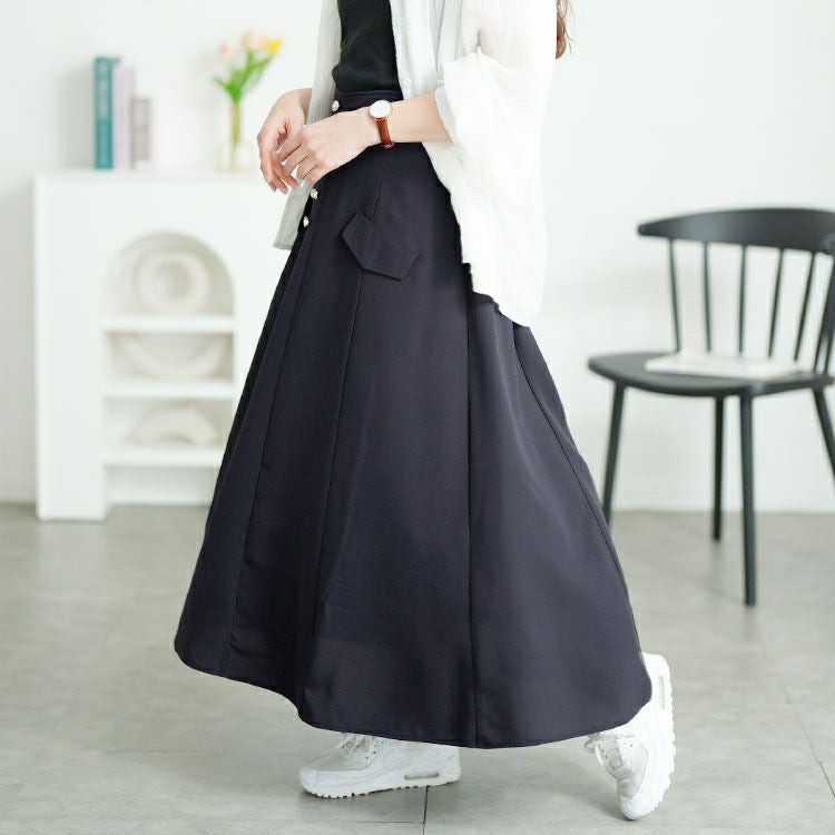 大きいサイズ レディース パールボタンとろみツイルフレアスカート　tana-651009