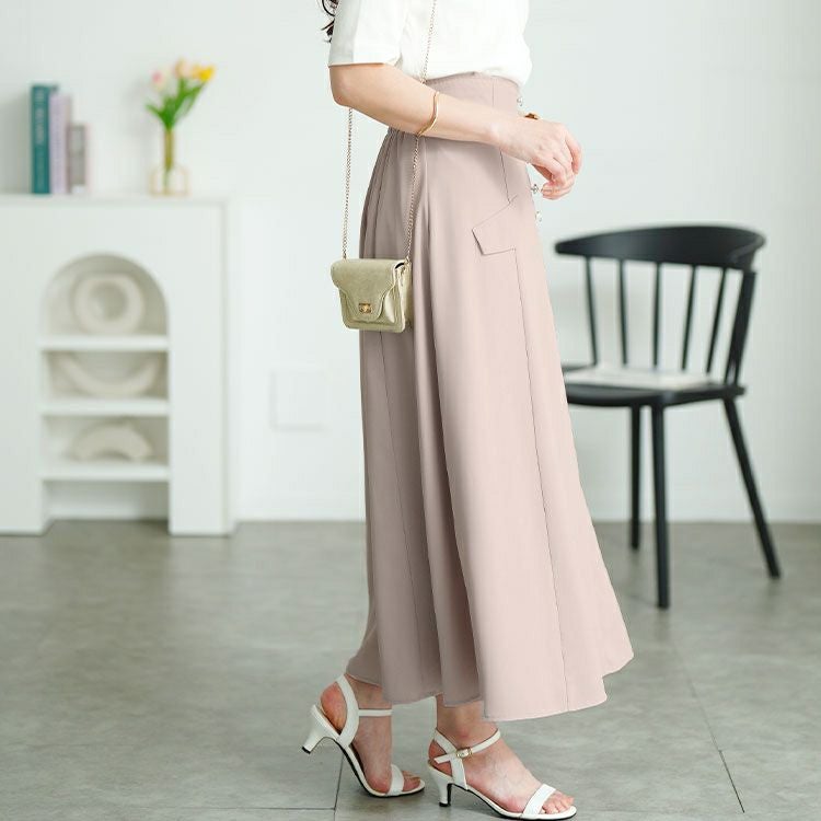 大きいサイズ レディース パールボタンとろみツイルフレアスカート　tana-651009