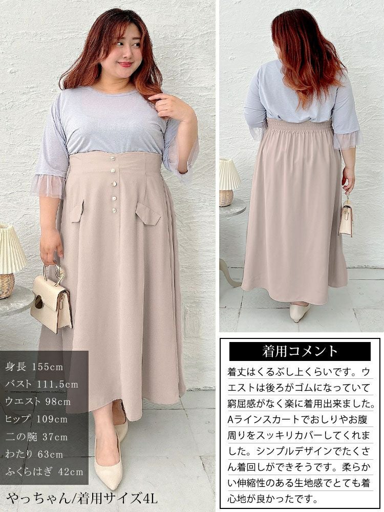 大きいサイズ レディース パールボタンとろみツイルフレアスカート　tana-651009
