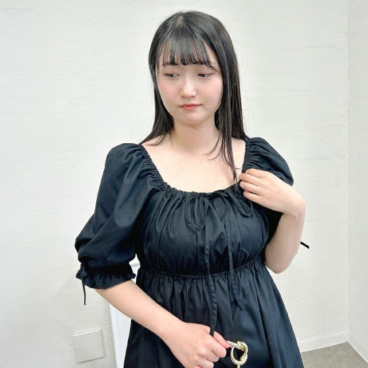 大きいサイズ レディース スクエアネックギャザーペプラムチュニック　tana-351021