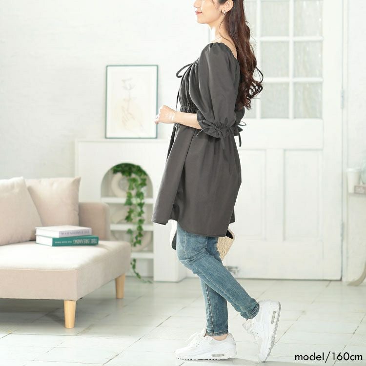 大きいサイズ レディース スクエアネックギャザーペプラムチュニック　tana-351021