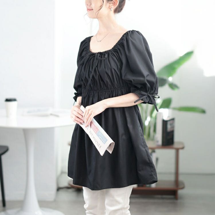 大きいサイズ レディース スクエアネックギャザーペプラムチュニック　tana-351021